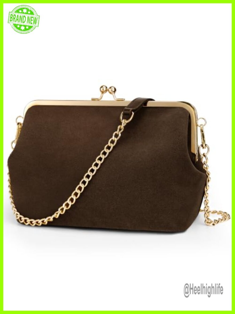 Suede Kiss Lock Crossbody Bag Detachable Chain Strap Shoulder Purse